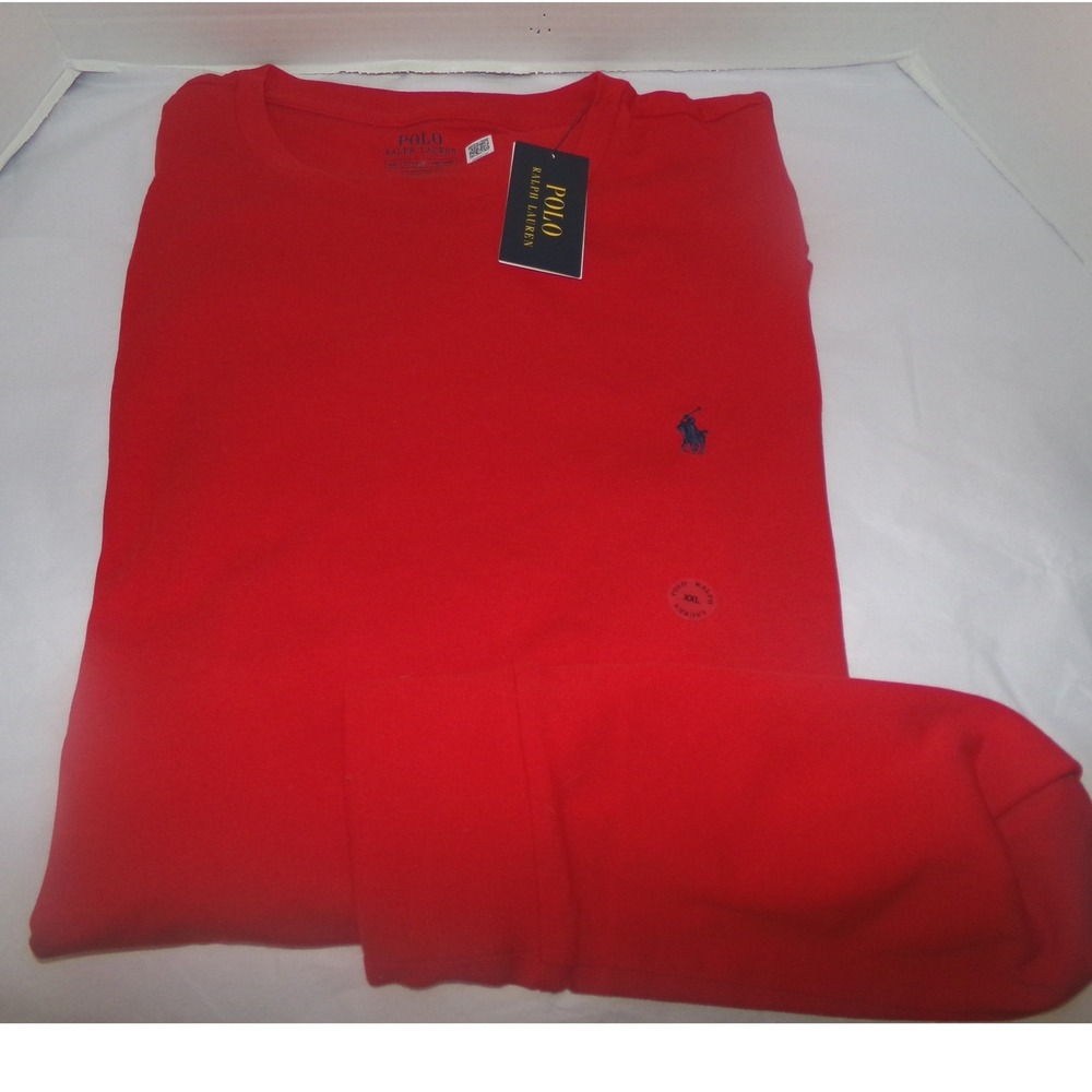Polo Ralph Lauren Mens Red Long Sleeve T-Shirt Crewneck Pony Logo XL NWT